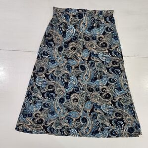 Vintage Laura Scott blue paisley print midi skirt women's size small